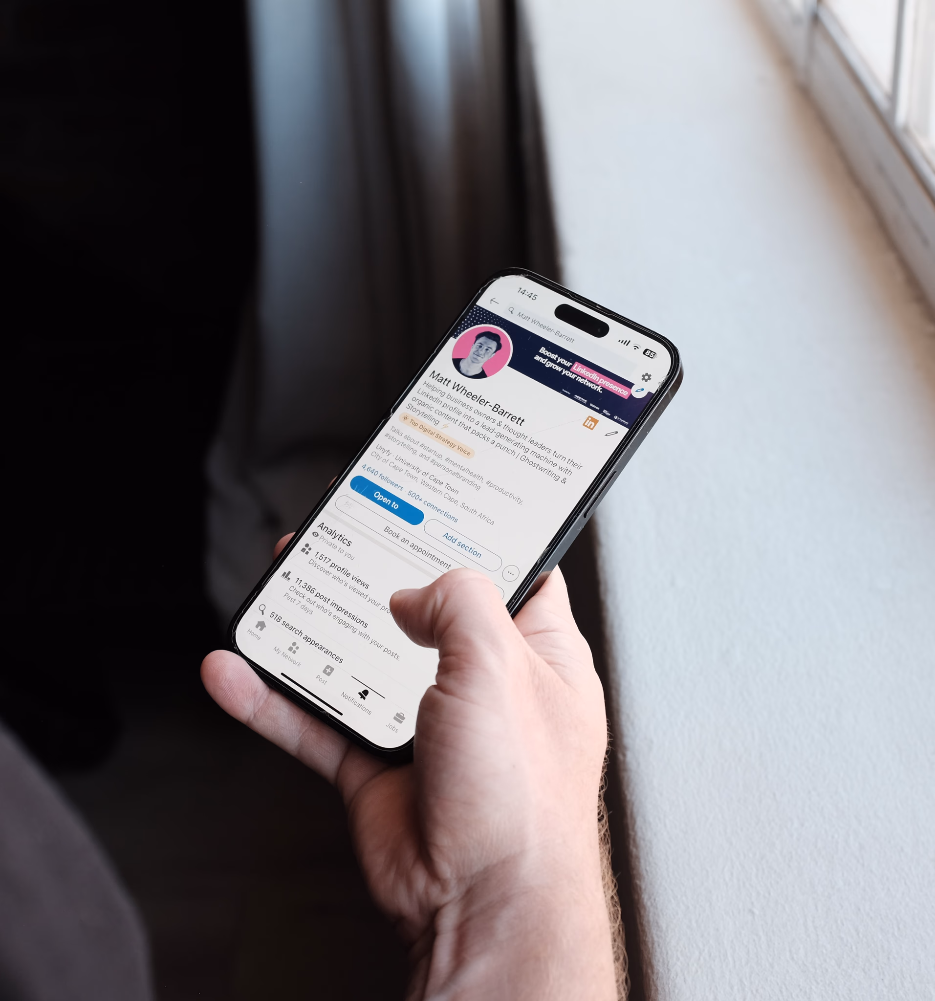 LinkedIn profile on mobile phone